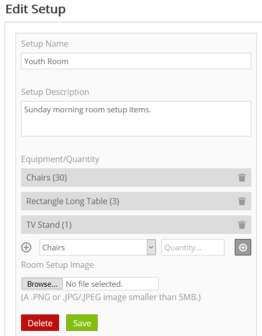 update Room Setup details