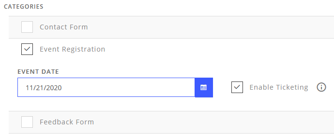 Form Category with Ticketing enable