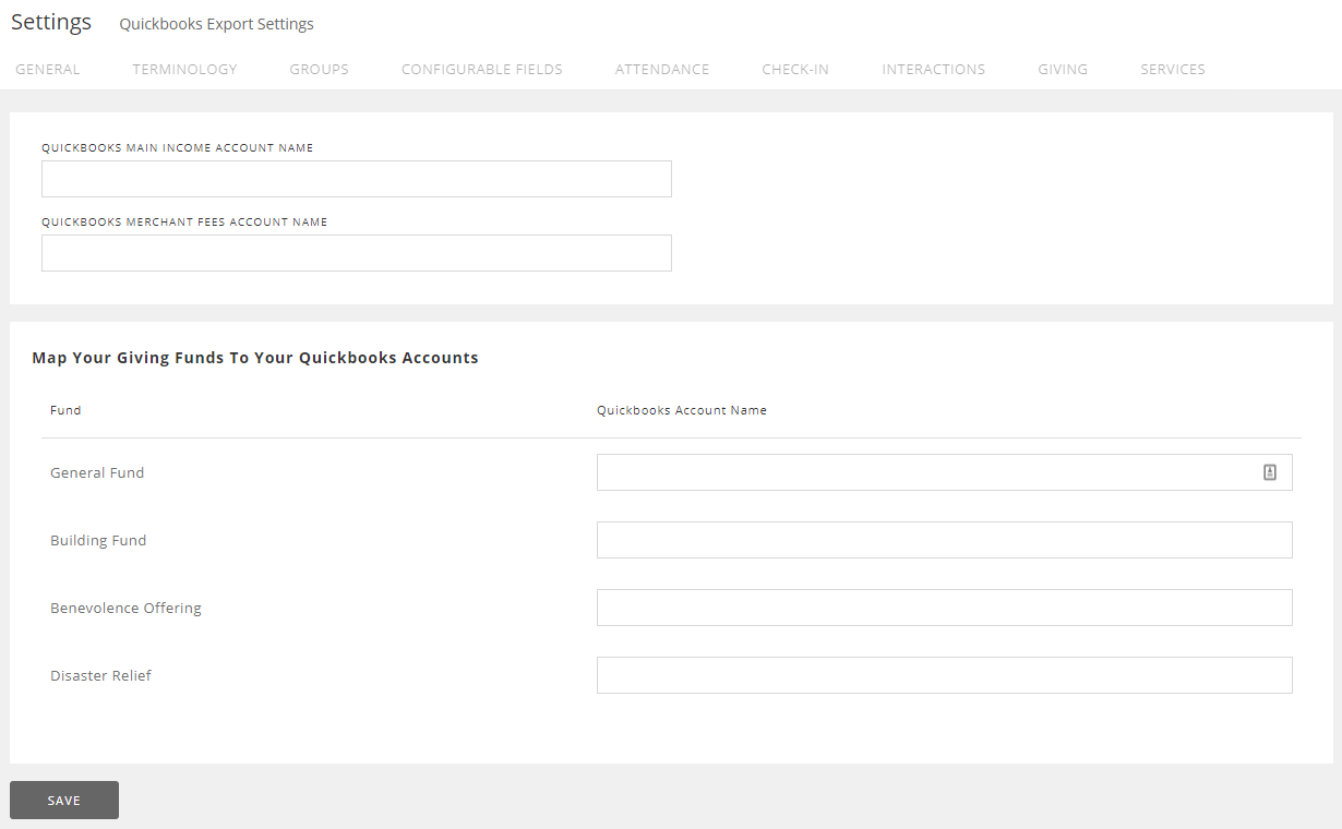 Quickbooks Mapping Settings 