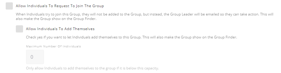 Group Settings for Group Finder