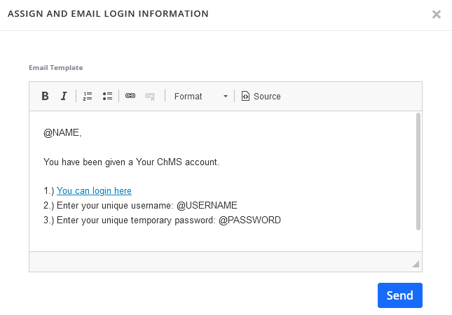 customize login information email